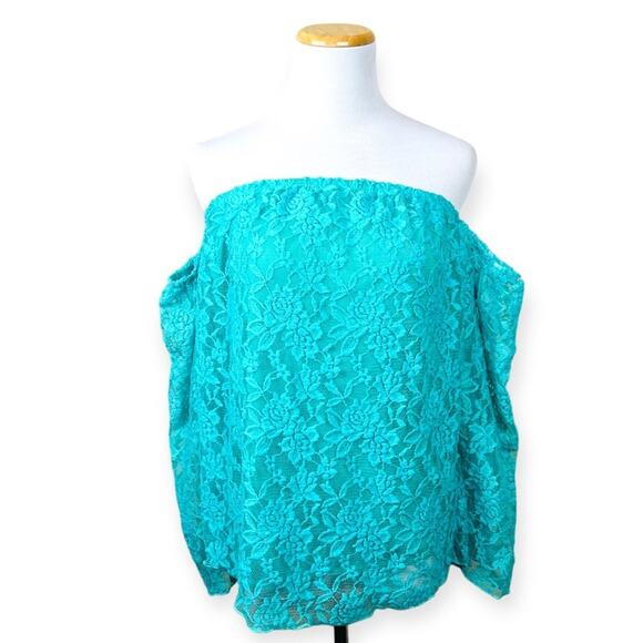 NEW Turquoise Haven Lace Off Shoulder Blouse Top SMALL Rodeo Western Floral - Picture 1 of 7
